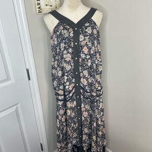 DAVI & DANI Floral Maxi Dress Navy Boho Button Front Sleeveless NWT M